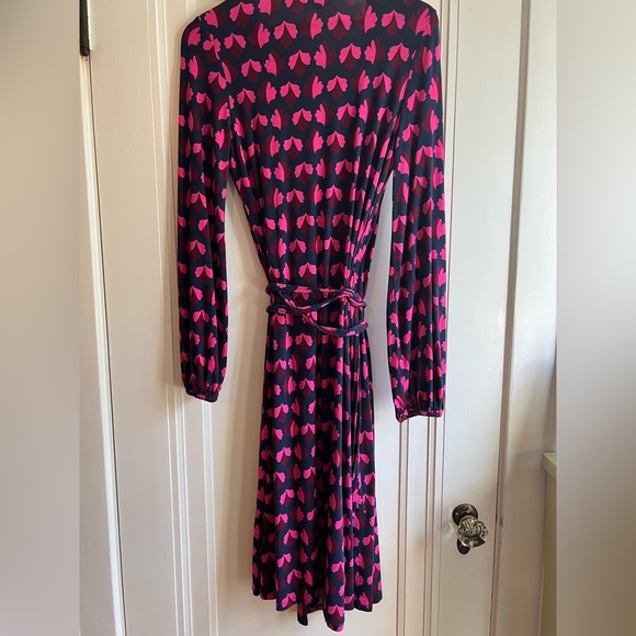 Boden Midi Floral Wrap Dress Long Sleeve Navy Maroon Pink Size 10L - Picture 7 of 9
